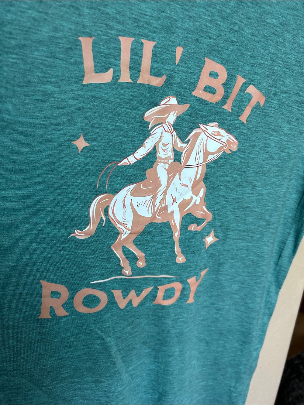 WESTERN Heathered Teal Lil' Bit Rowdy Graphic Tank Top - Picture 4 of 5
